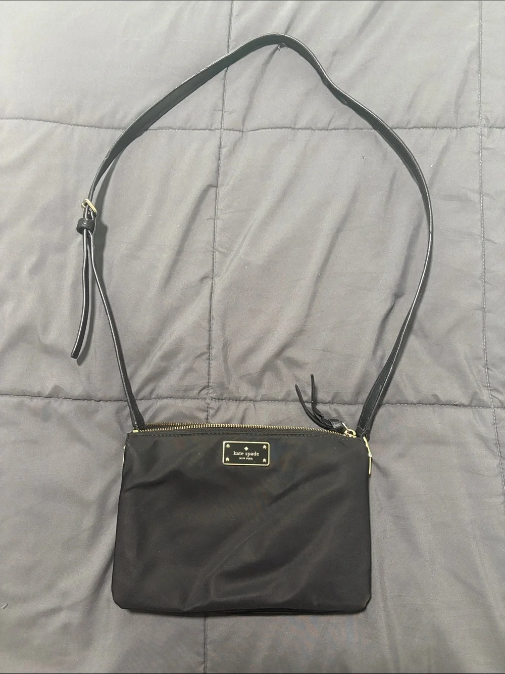 kate spade Black Nylon Crossbody with Gold-Tone Plaque
